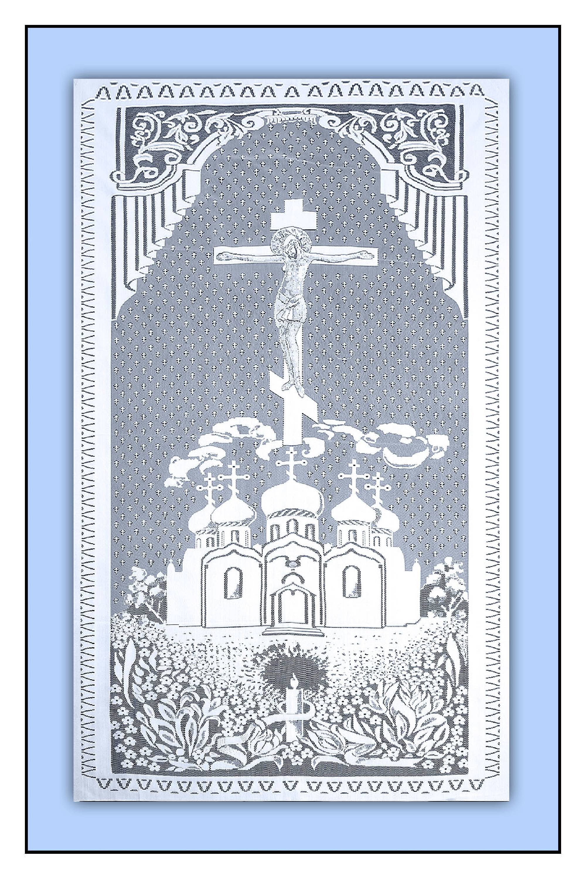 Покрывало ритуальное тюль с православным крестом