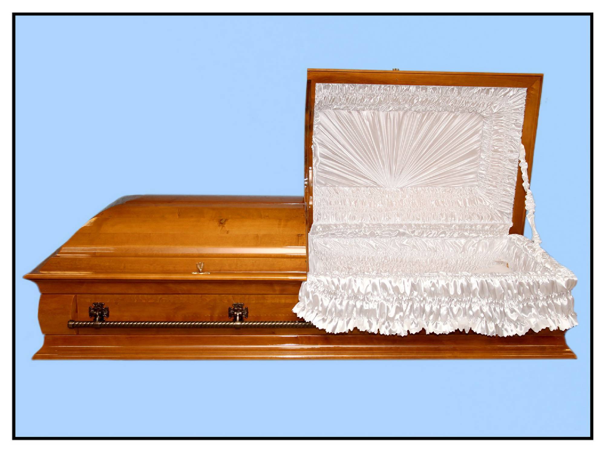 Гроб деревянный лакированный светлый (саркофаг)